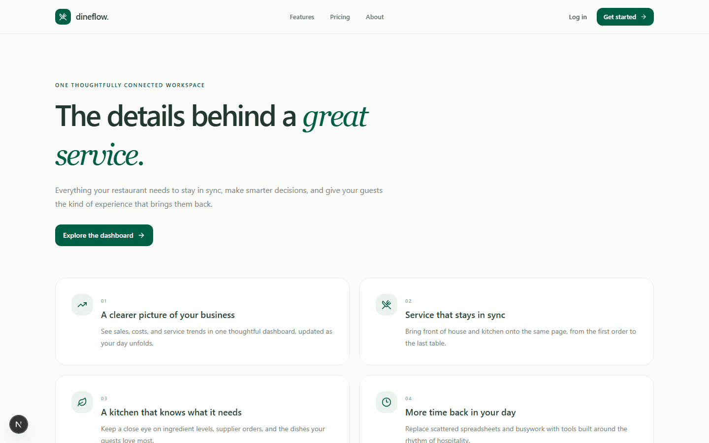 DineFlow features page